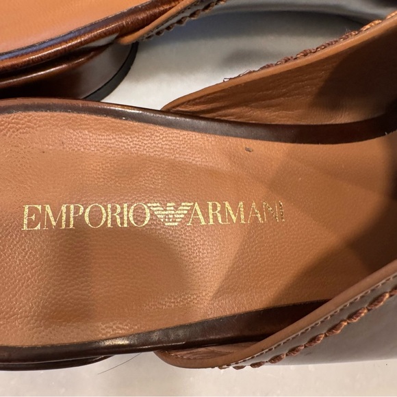 Emporio Armani Women’s Open Toe Slide Mules Brown Leather Size US 9 EU 39 - Picture 6 of 13